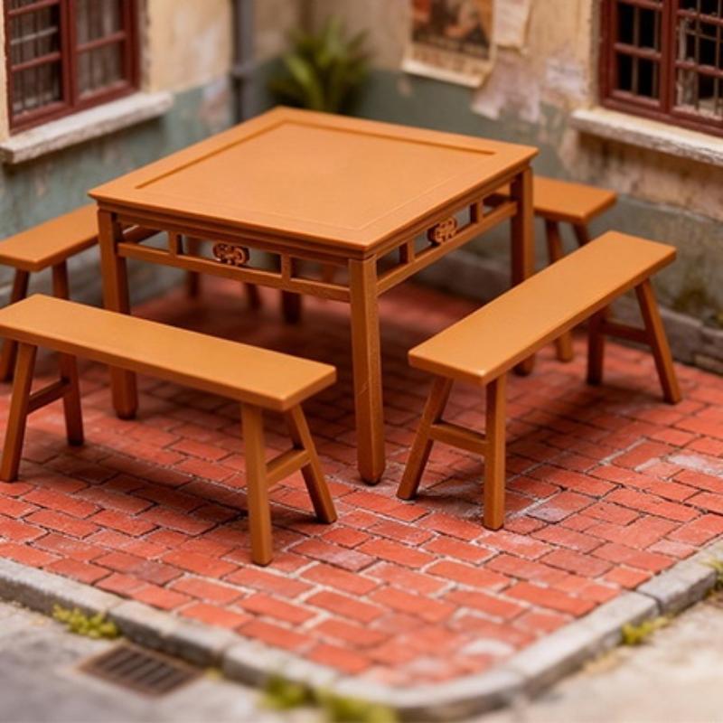 5Pcs Montessori Miniature Imitation Table Long Bench Model 1:12/1:18 Dollhouse Furniture Accessories For Girl Gifts
