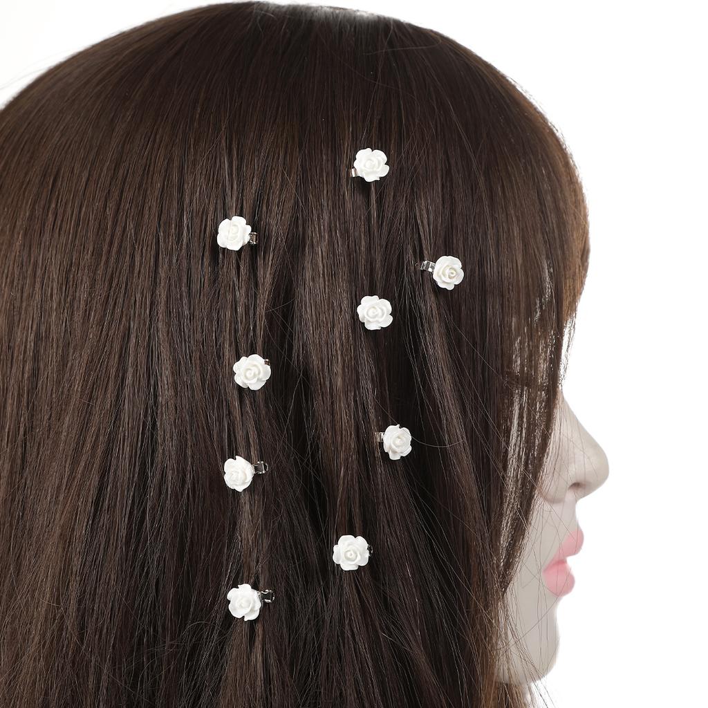 10 Stück/Set Harz Rose Haarbuttons Weißer Haarnadel für Frauen Braut Haarclip Hochzeit Reise Styling Haarknoten Knöpfe Haarnadeln Kopfschmuck