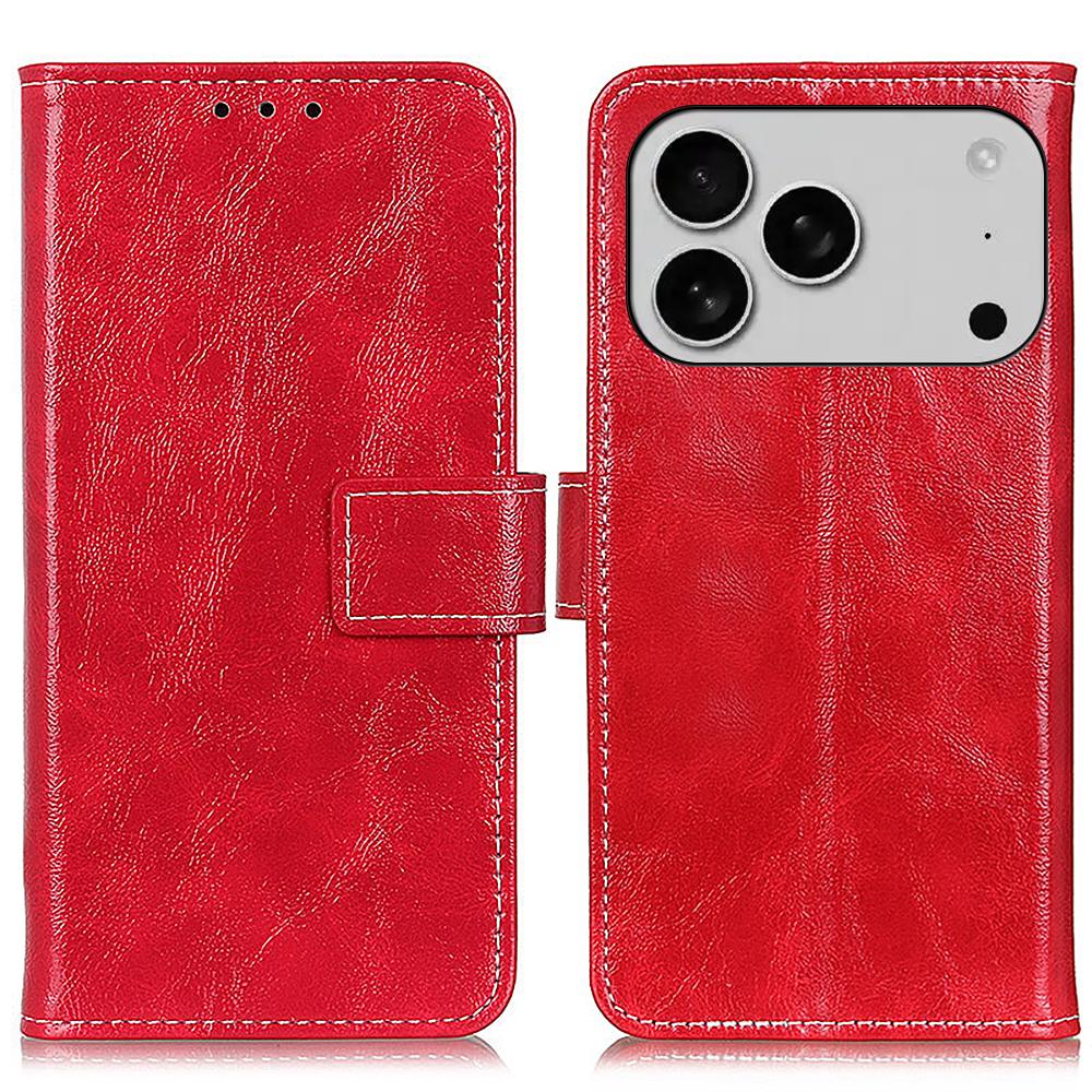 

For iPhone 17 Pro Case Wallet Leather Phone Cover Crazy Horse Texture A