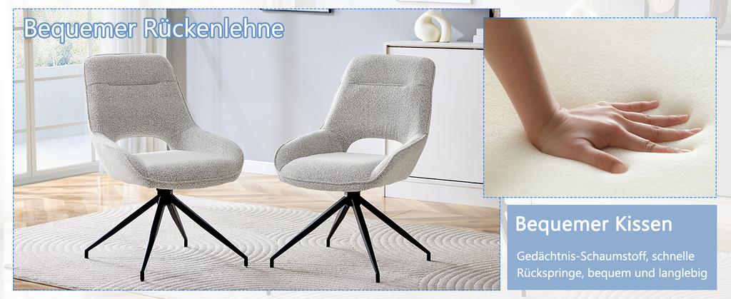 [Set of 2] 360 degrees Swivel Dining Chair in Beige-Grey Fabric: Black Lacquered Metal Frame, Four Legs, Breathable Textured, for Modern Dining Areas.