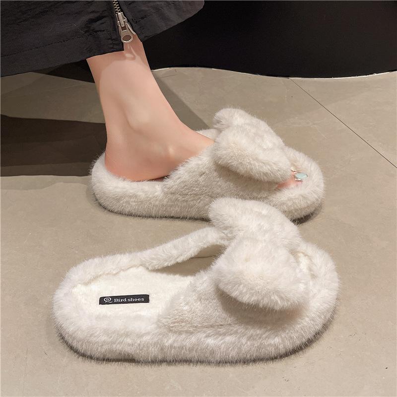 2025 Herbst- und Wintermode lässig vielseitig hochwertig dicker Boden ins tide fashion Plüsch Ein-Wort flauschige Hausschuhe