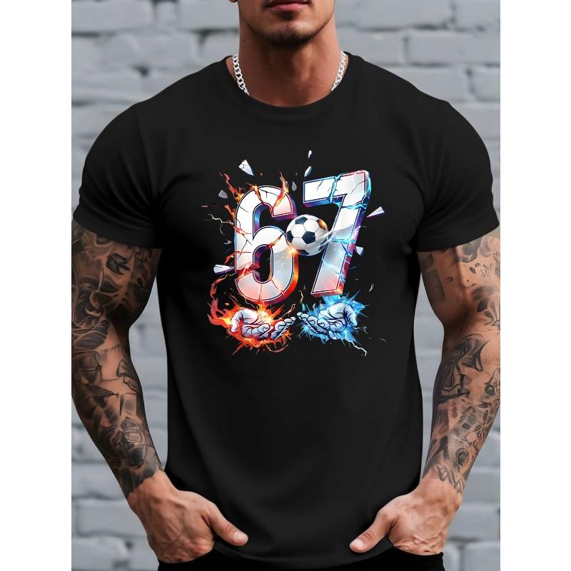 European Size Men's Street Style Casual Short Sleeve Crewneck Tee, Comfortable Regular Fit, Casual Wear Social Media Look - Funny Quote Top