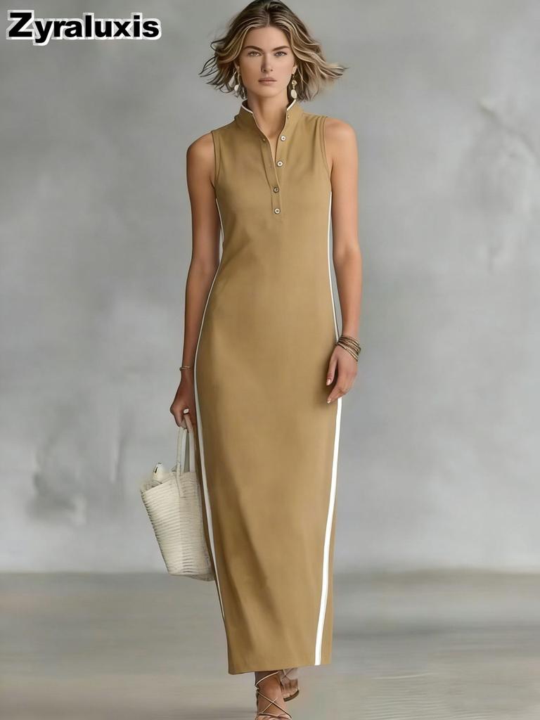 New Style Women's Button-Down Sleeveless Long-Sleeve Slim Fit Dress