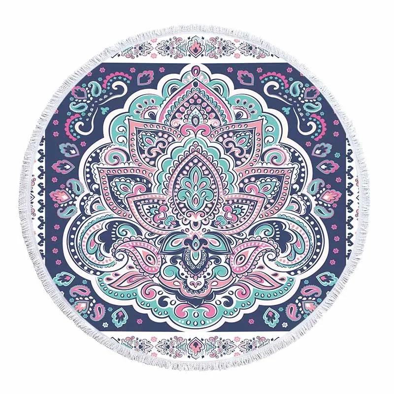 Telo Mare Rotondo Mandala con Frange Microfibra Assorbente Tappetino Copriletto Arazzo Coperta Asciugamano da Piscina da Bagno