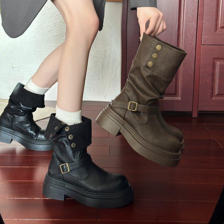 Botas Martin britânicas femininas 2025 novo outono retrô sapatos femininos botas marrons Maillard plataforma botas pretas curtas