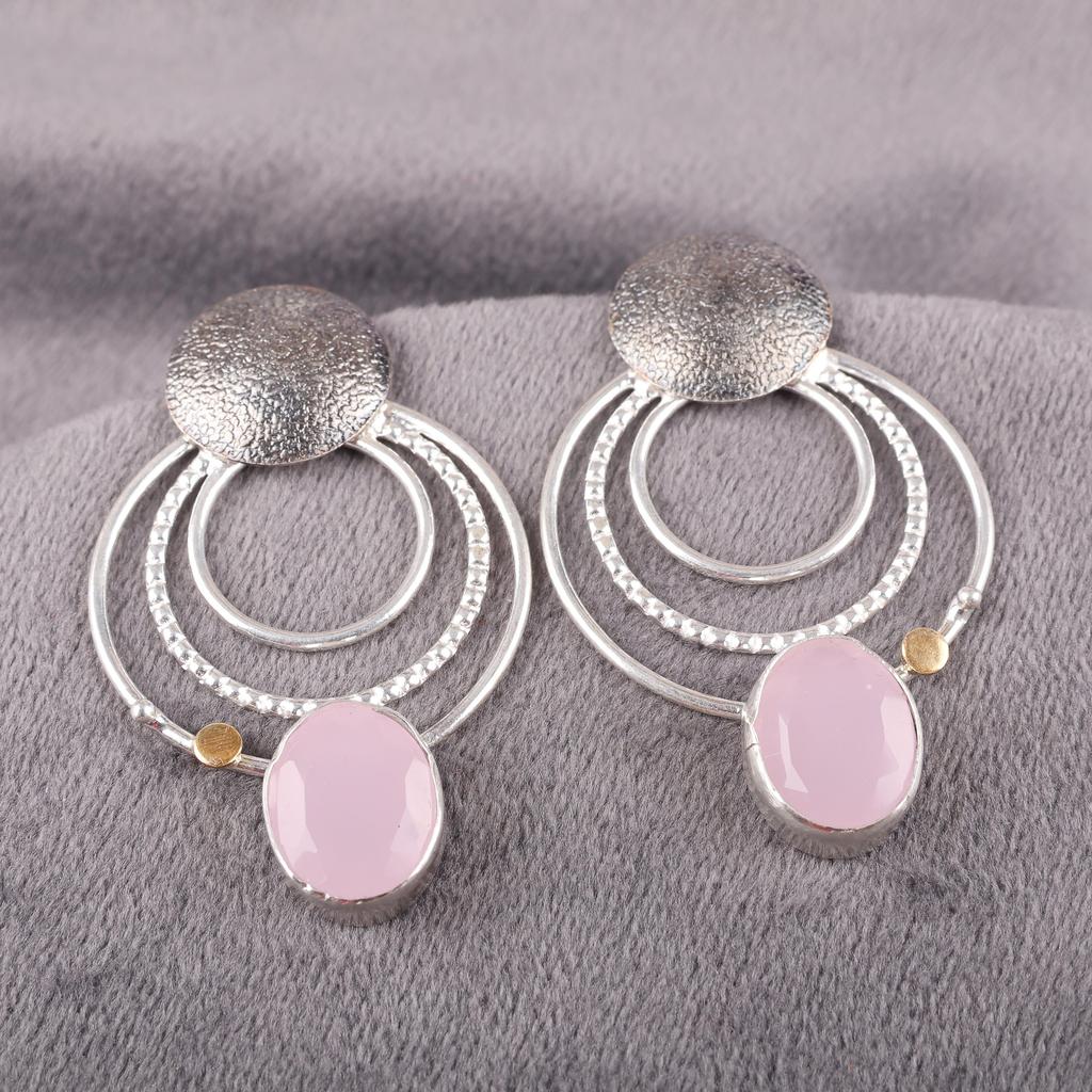 Rose Chalcedony Gemstone Jewelry, 925 Sterling Silver Earrings Jewelry, Handmade Gorgeous Earrings Gift For Women