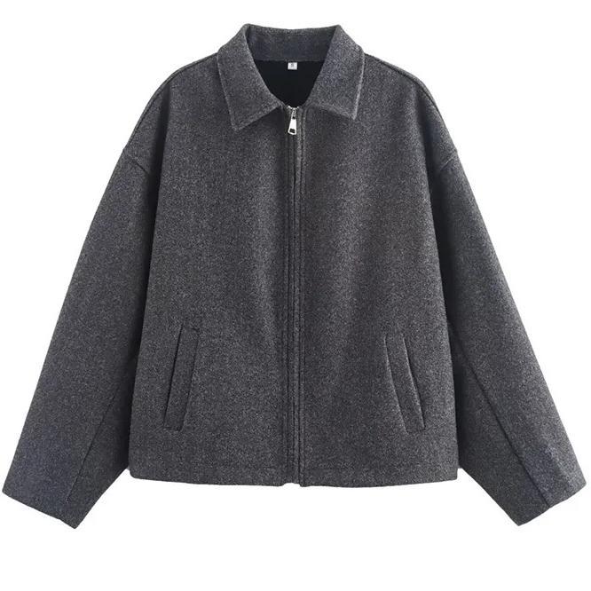 

Women s Wide Solid Colour Zip Tweed Jacket Fashion Commuter Style Basic Lapel Long Sleeve Jacket Coat Women s Tops L
