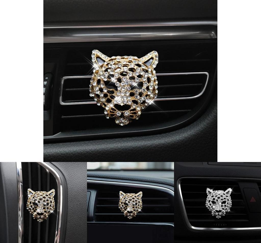 Metal Car Perfume Holder With Leopard Design Long-lasting Aroma Silver And Gold Options