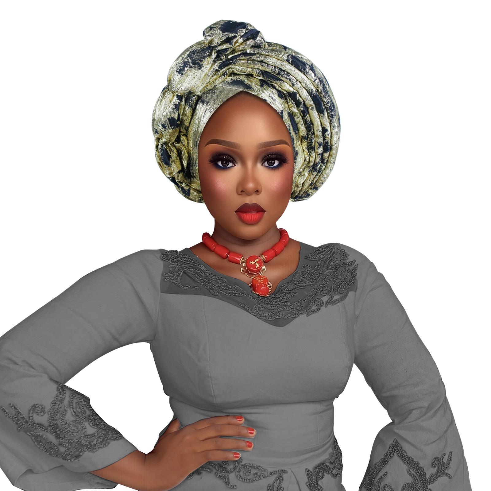 Yto Scarf Women's Fan Style Nigeria Wedding Geles Turban Cap Party Headgear Head Ties Turbante Raw Silk African Autogele Headtie