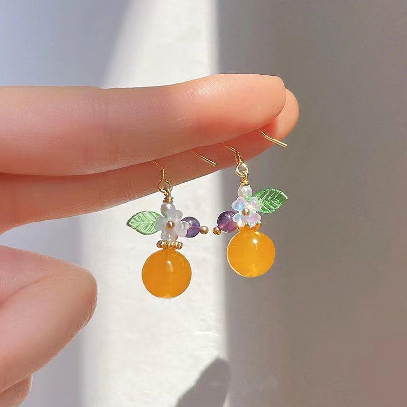 Great looking~ Summer orange~ s creative design earrings women s pastoral topaz flower stud earrings