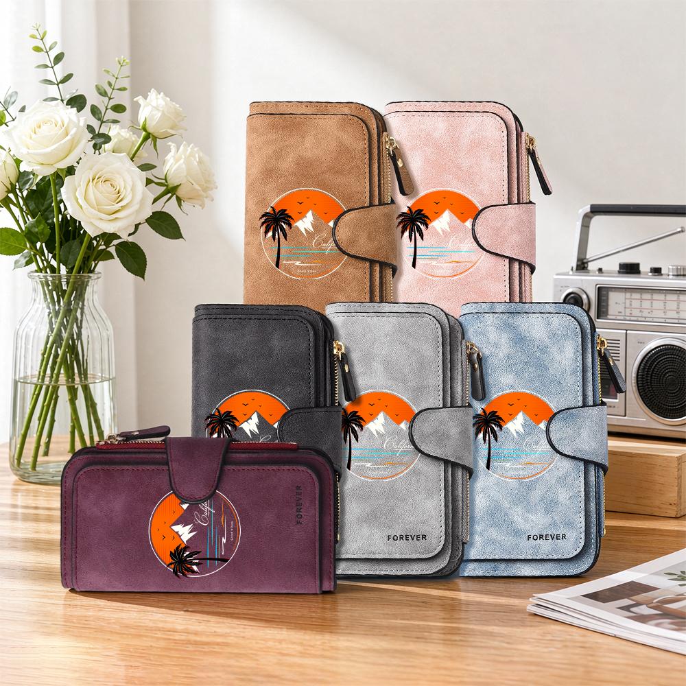Vintage Style Long Wallet with Sunset Pattern Multi Card Slot Portable Fashion Purse for Daily Use