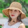 Cappello di Paglia a Tesa Larga Protezione UV Moda Casual Traspirante Cappellino da Spiaggia Cappello a Secchiello con Fiocco Cappello Panama Cappello Estivo Parasole