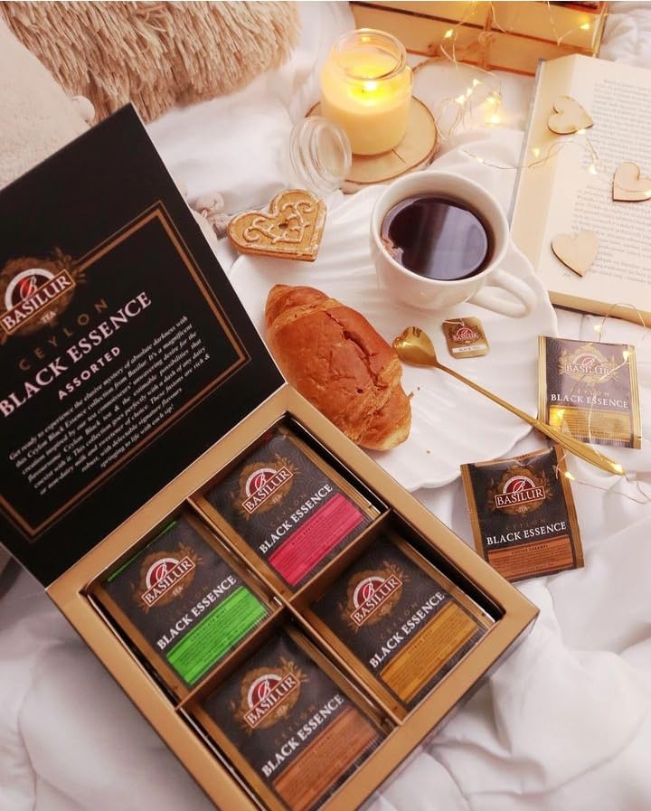 Basil Tea [Tea Gift] Adult Dessert Flavored Tea Assortment (40 Tea Bags) Chocolate Mint, Rose Bergamot, Coffee Caramel, and Citrus Zest. Individually