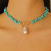 Vintage Irregular Stone Bead Necklace for Women Temperament Irregular Imitation Pearl Pendant Adjustable Clavicle Chain Zircon