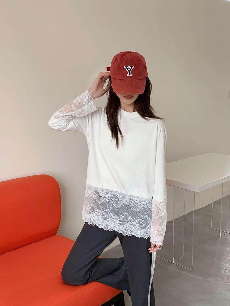 Women's Lace Crochet Patchwork Long Sleeve Casual Top - Summer/Autumn 2025
