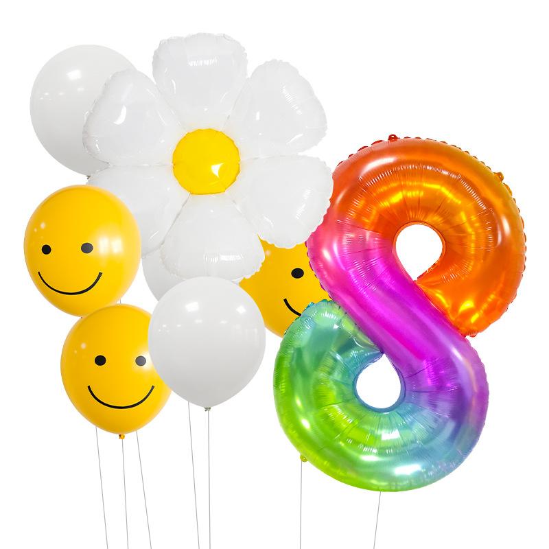 Small Fresh Small Wrinkle Chrysanthemum Yellow Smiley Face Children'S Birthday Digital Jelly Aluminum Film Latex Balloon Bundle