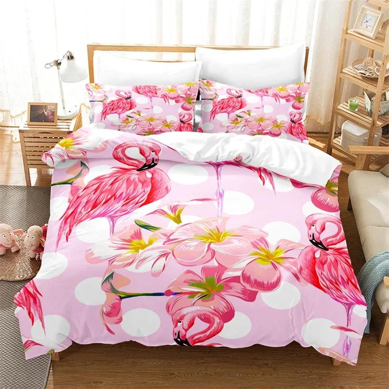 Comforter Flamingo Tropical Floral Palm Leaves Bedding Set Queen Twin Microfiber Summer Hawaiian Wild Animal Comforter