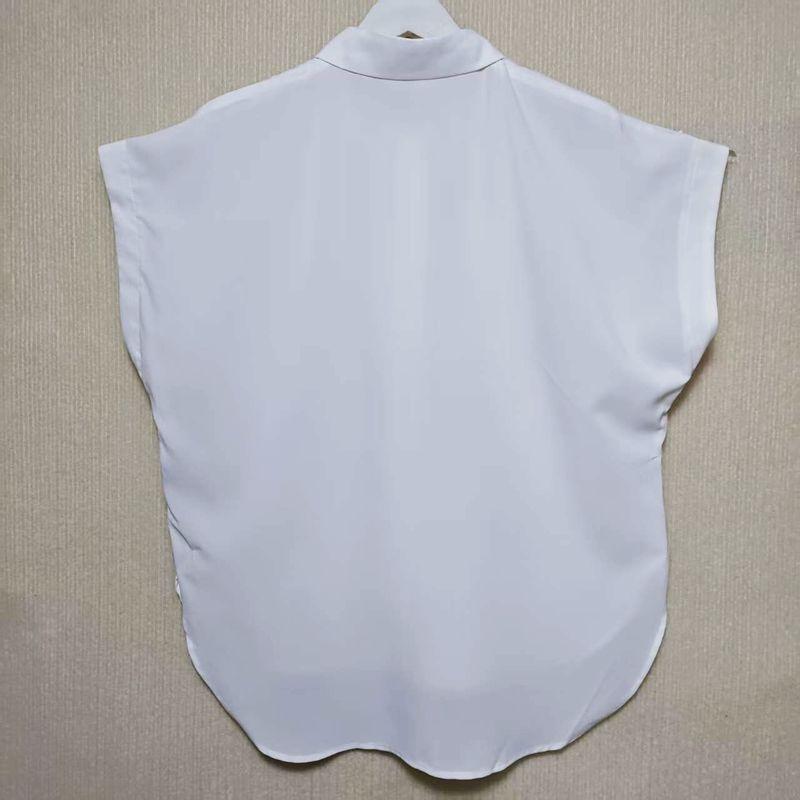 Foreign Trade Japan Original Order Tail Goods Small Lapel Happy Sleeveless Chiffon Shirts Short Front and Long Back Solid Simple and Versatile Summer