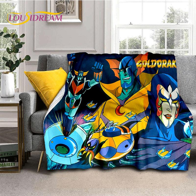 3D Cartoon UFO Robot Grendizer Anime Soft Blankets,Keep Warm Flannel Throw Blanket for Picnic Beds Sofa Home Bedroom Gifts Kids