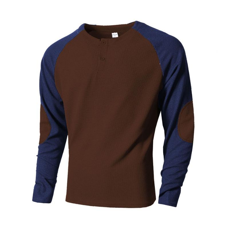 

Outdoor Casual Breathable Long-sleeved Spring and Autumn Men s Tops Raglan Splicing Round Neck Waffle Guard S коричневий