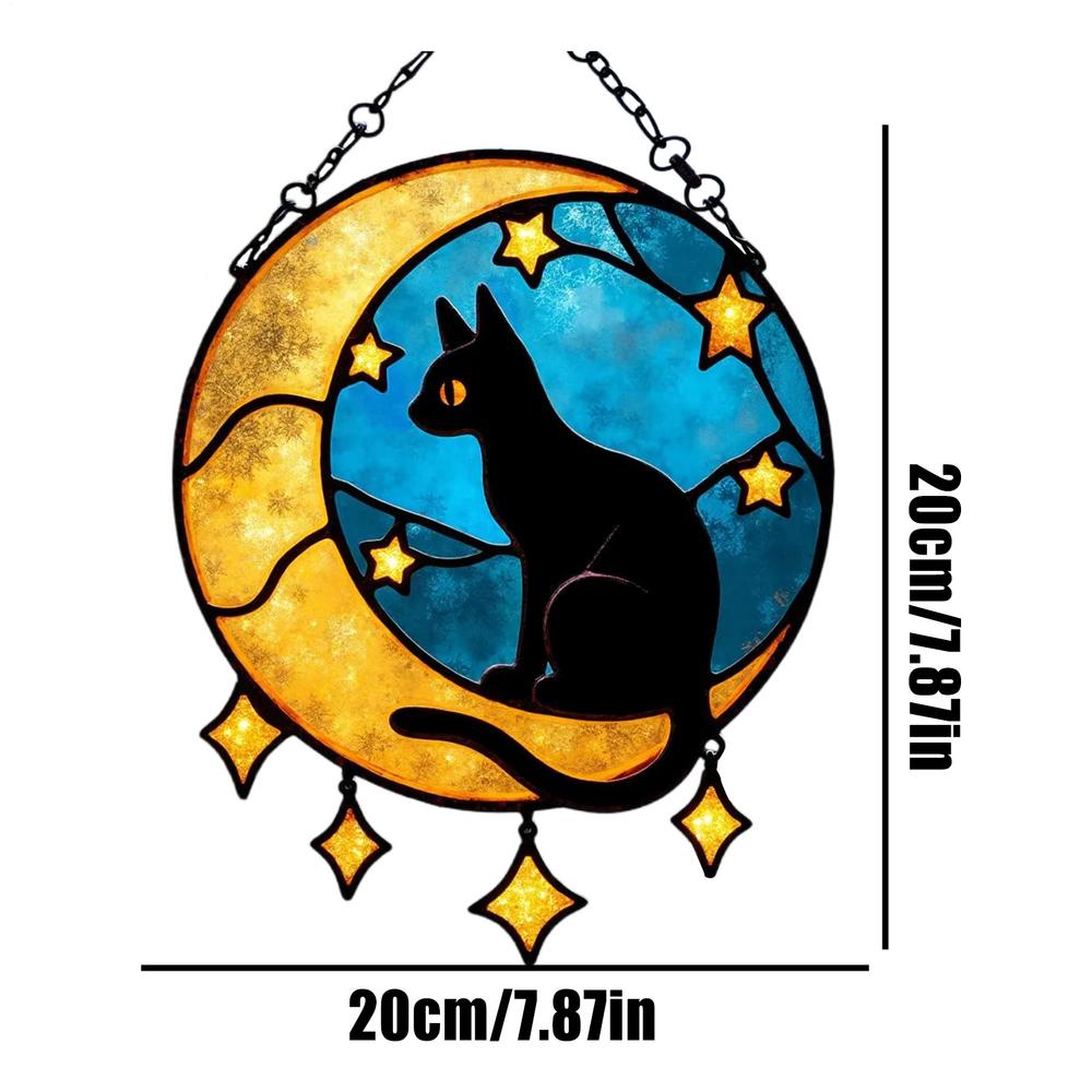 Cat Sun Catcher Acrylic Cat Moon Sun Catcher Pendants For Wall Aesthetic Window Decorations Ornaments For Home Bedroom Cafe