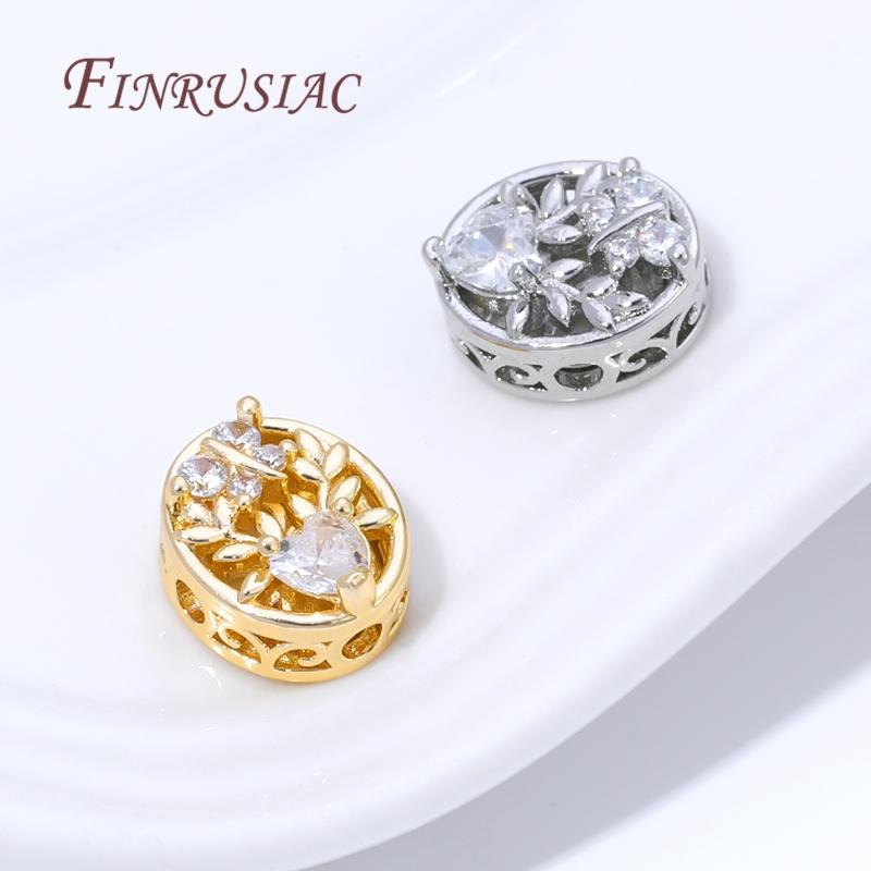 Style Multiple Plaqué Or 14K Perles Zircon pour Fabrication de Bijoux, Perles Espacement Métal, Perles Fleurs Rondes Séparateurs Accessoires DIY
