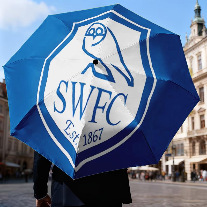 Blue Sheffield With Owl Automatic Folding Umbrella - 8-Rib Travel Umbrella with Auto Open/Close & Portable Gifts for Holidays or Birthdays
