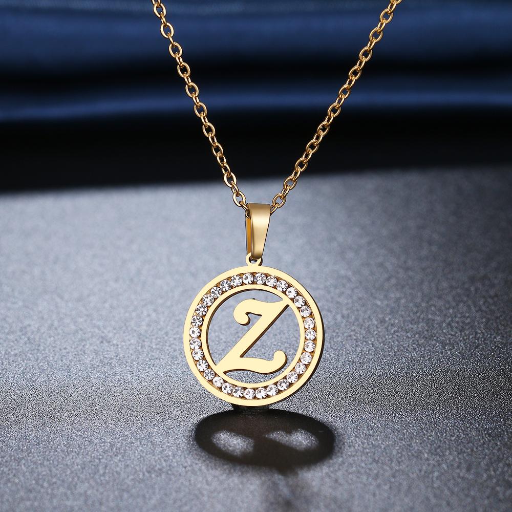 316L Stainless Steel 26 Letters A-Z Necklace NEW Crystal Rhinestone Necklaces for Women Wedding Valentine's Day Gifts