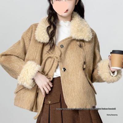 Women's Short Wool Blend Duffle Coat - Autumn/Winter 2025: Loose, Cotton-Padded, Thickened, Warm Cardigan.