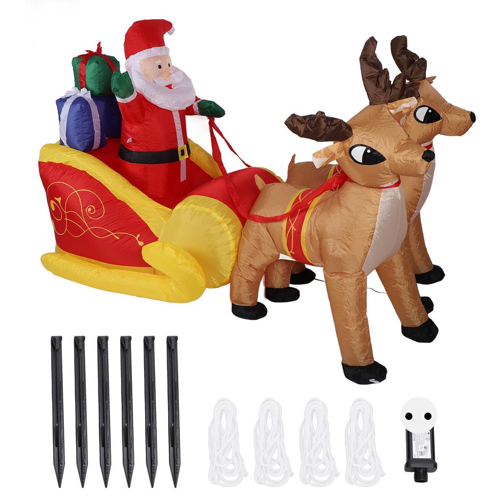 Aufblasbarer Weihnachtsmann im Schlitten mit Rentieren 7FT Polyesterfaser Weihnachten Aufblasbar für den Garten