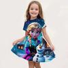 2026 Disney New Summer Girl Princess Elsa Dress Fashion Cartoon Cute 3d Print Dress Kid Short Sleeve Princess Frozen Clothing