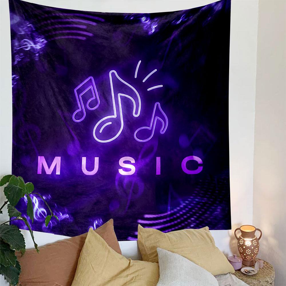 "Purple Neon Music Notes Design" Patterned Tapestry Decorative Wall Hanging, Home Bedroom Living Room Decor