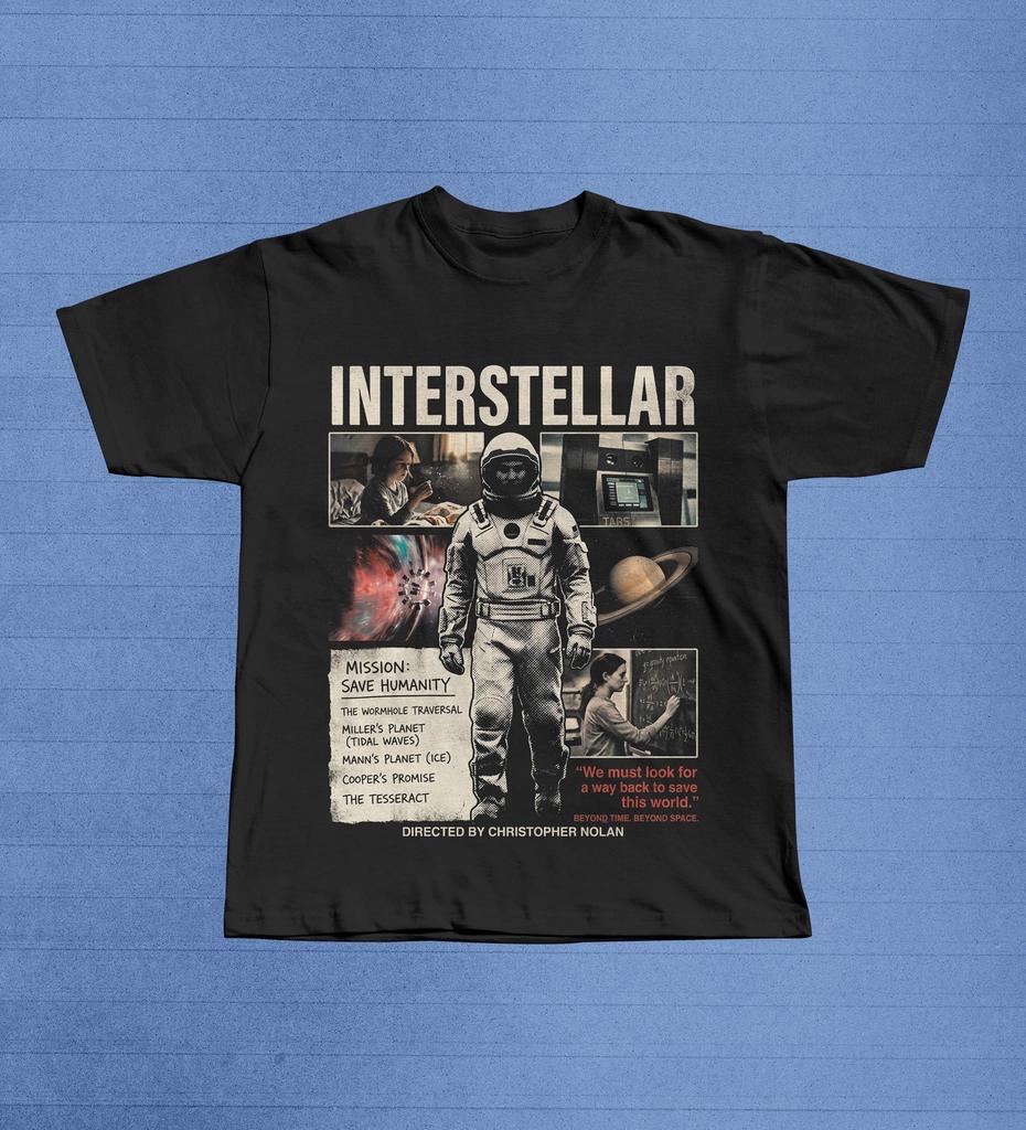 Maglietta Interstellar, Maglietta Film Sci-Fi di Christopher Nolan, T-shirt Grafica Film Astronauta TARS Tesseract