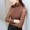 New  Autumn Winter Velvet Mesh High Collar Long Sleeve Tops Women Solid Color Stretch Tight Fit Inner Shirts