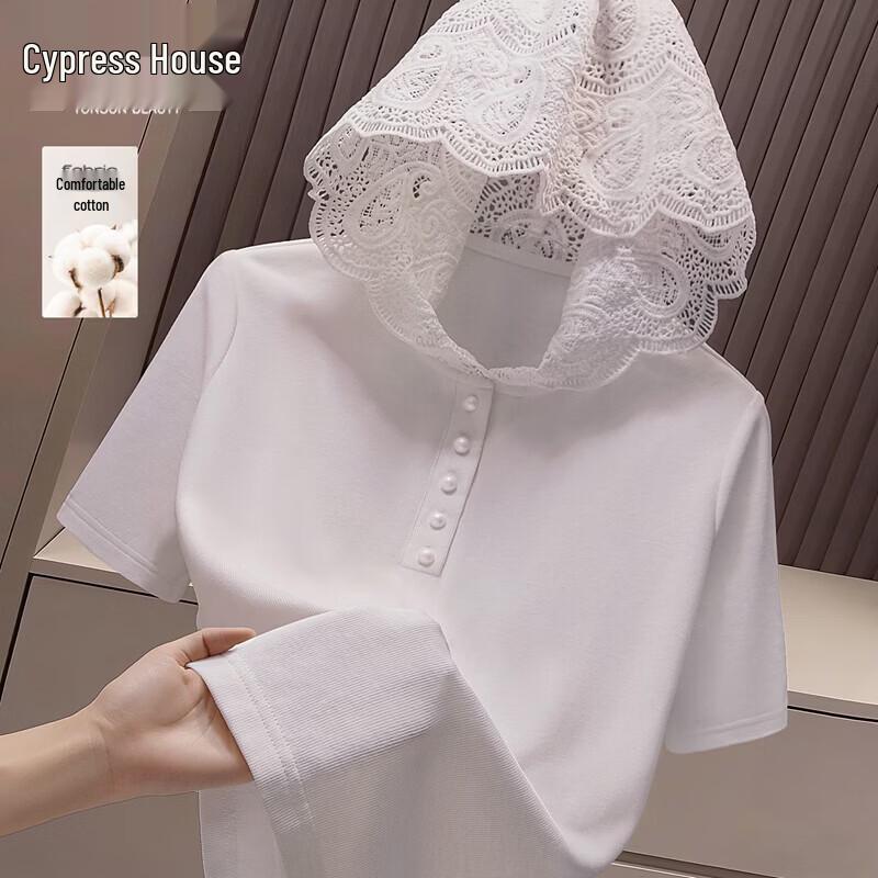 Women s Solid Color Hooded Spliced Short Sleeve T-Shirt L