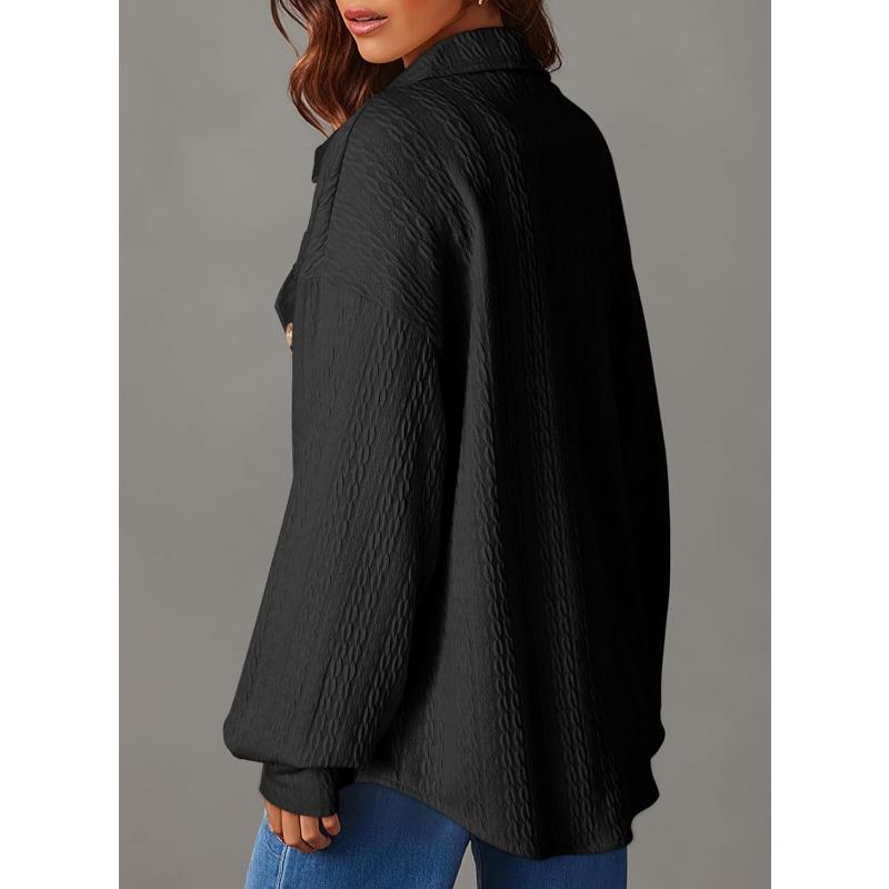 Women's Fashion Casual Solid Color Print Autumn Winter Long Sleeve POLO Neck Jackets & Coats