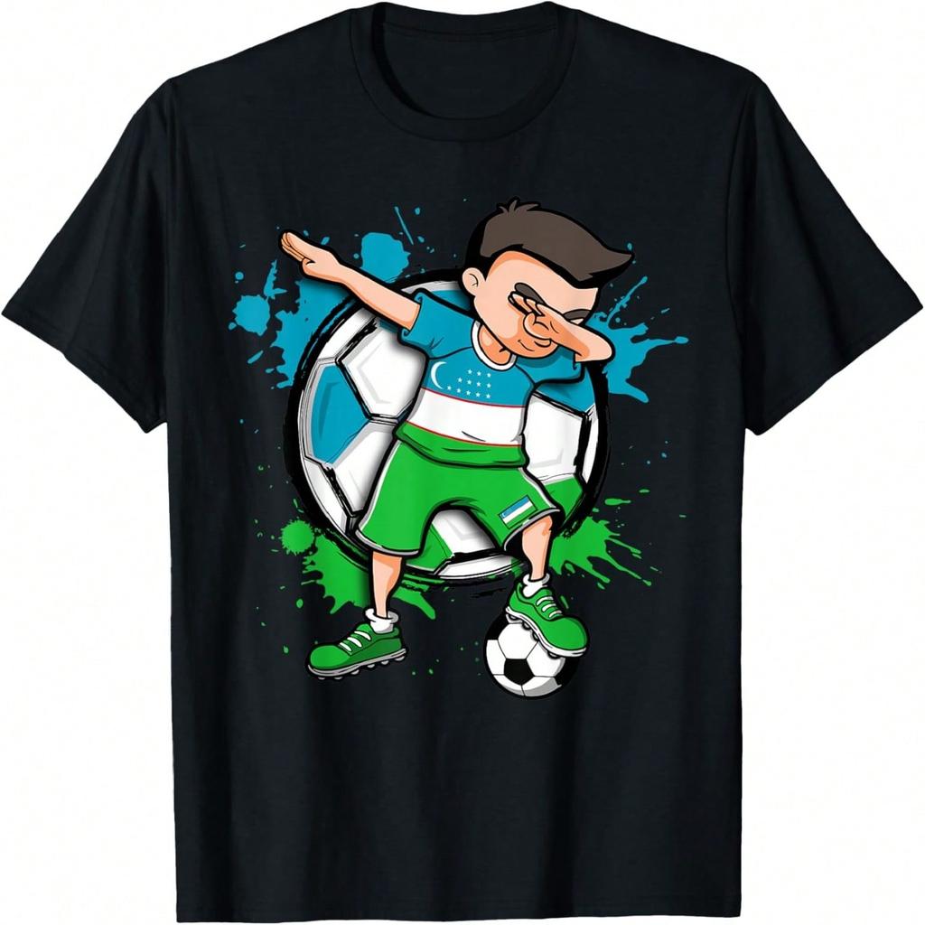 Dabbing Fußballjunge Usbekistan Fußballfan Trikot Flagge Sport T-Shirt