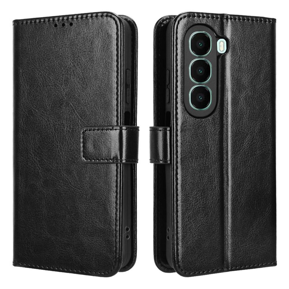 For Itel A95 5G Case Crazy Horse Texture PU Leather Phone Wallet Cover with Wrist Strap