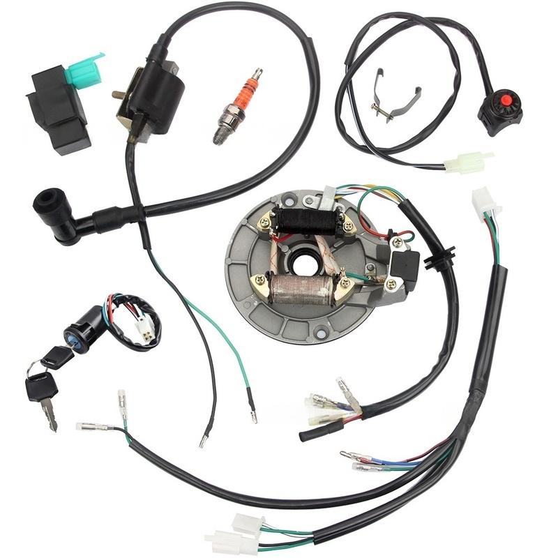 CDI Ignition Coil A7TC Spark Plug Kill Switch Wire Harness Magneto Switch Keys Lock Set For 50 70 110 125 140cc 4T Dirt Bikes