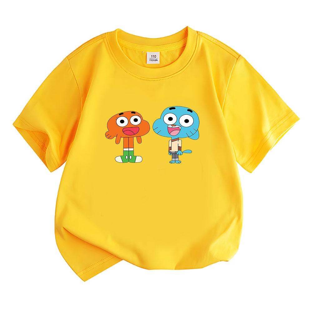 

The Amazing World of Gumball Children s T-shirt 100% Cotton Cartoon Tees Boys Girls Anime Clothes Summer Short Sleeve Kids Top 160 жовтий