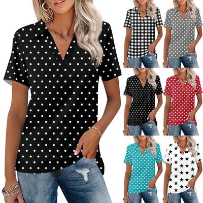 Women's Fashion Casual Lapel Short Sleeve Color Shirt Women's Up Tops