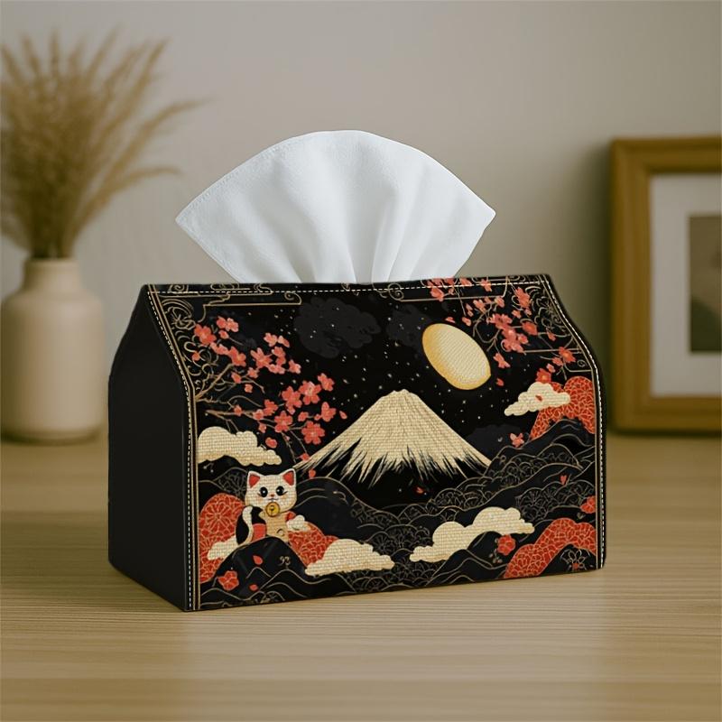 2D Flat, 1pc Japanese Mt. Fuji And Fox Pattern Tissue Box, Festive Home Decor Storage Box, Suitable for Kitchen, Living Room, Car - Holiday Tissue Box