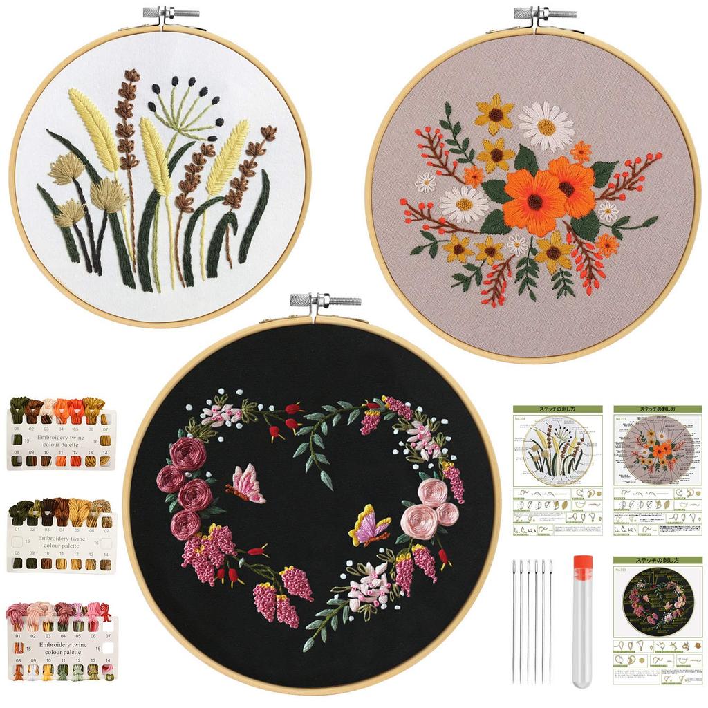 Mefeny Embroidery Kit for Includes Japanese and English Stitching 3 Bamboo Embroidery Embroidery 6 Embroidery and 3 Pieces of Embroidery Beginners
