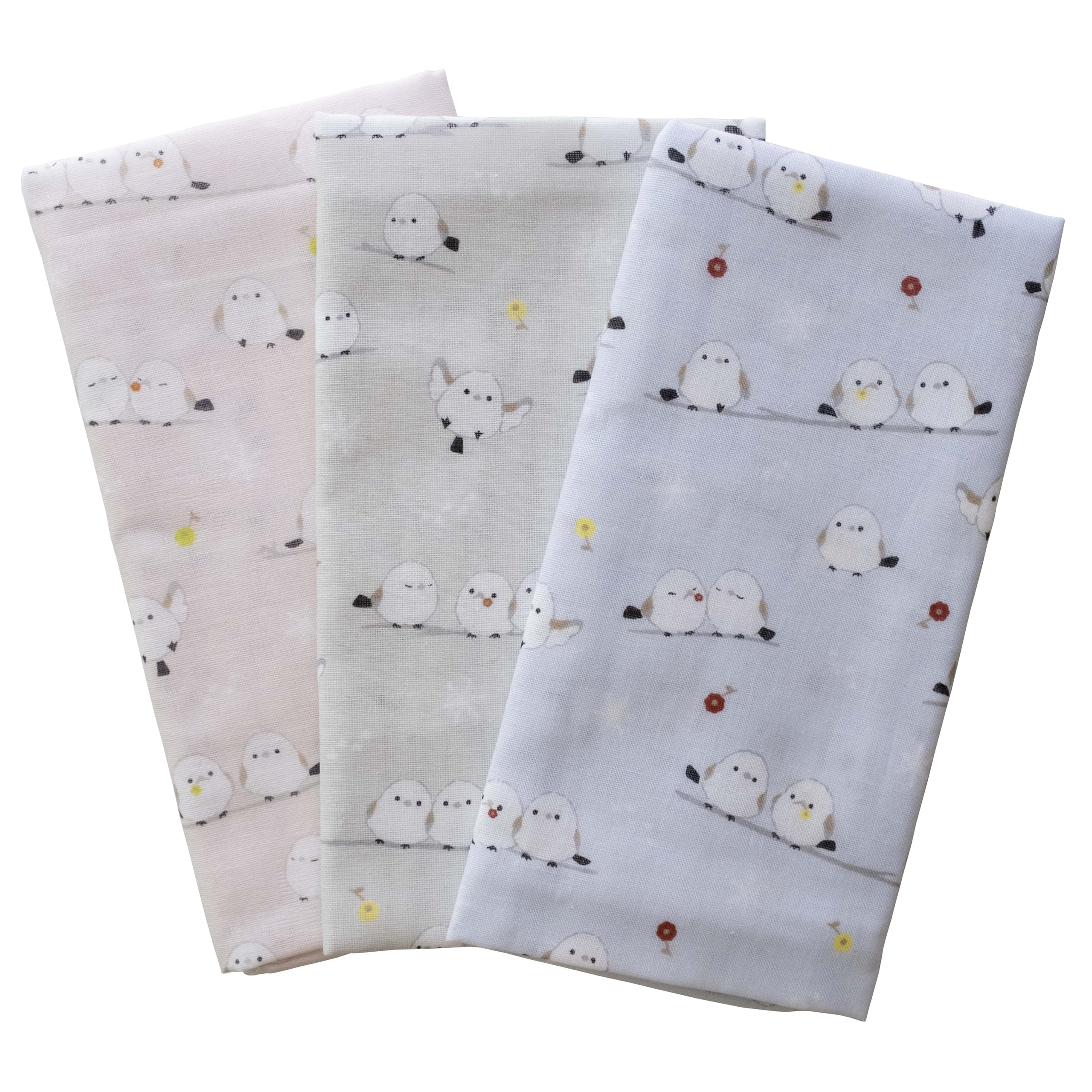 

Cute Gauze Hand Towel Soft to the Made in Japan Set, Touch, 100% Cotton, (E. Long-tailed Tit, 3-Piece Set)