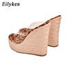Eilyken PVC Transparent Peep Toe Leopard Grain Platform Wedges Slippers Sandals Women High Heels Female Shoes