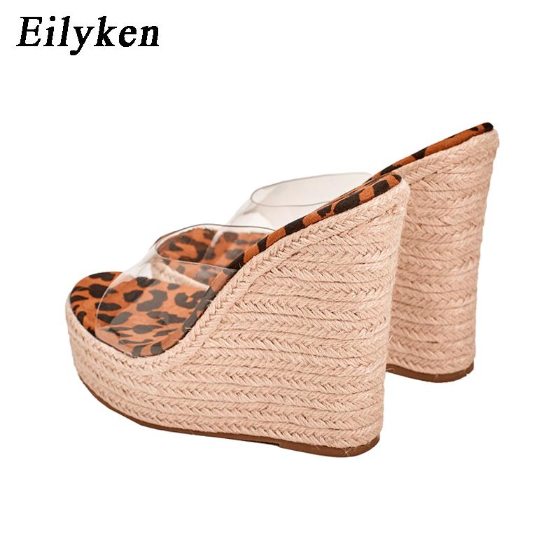 Eilyken PVC Transparent Peep Toe Leopard Grain Platform Wedges Slippers Sandals Women High Heels Female Shoes
