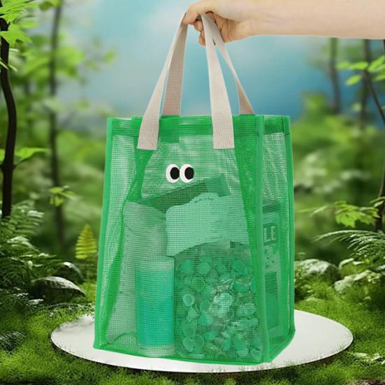Storage Bag with Handle Large Capacity Hollow Mesh Breathable Multipurpose Clothes Toys Organizer Tote Bag