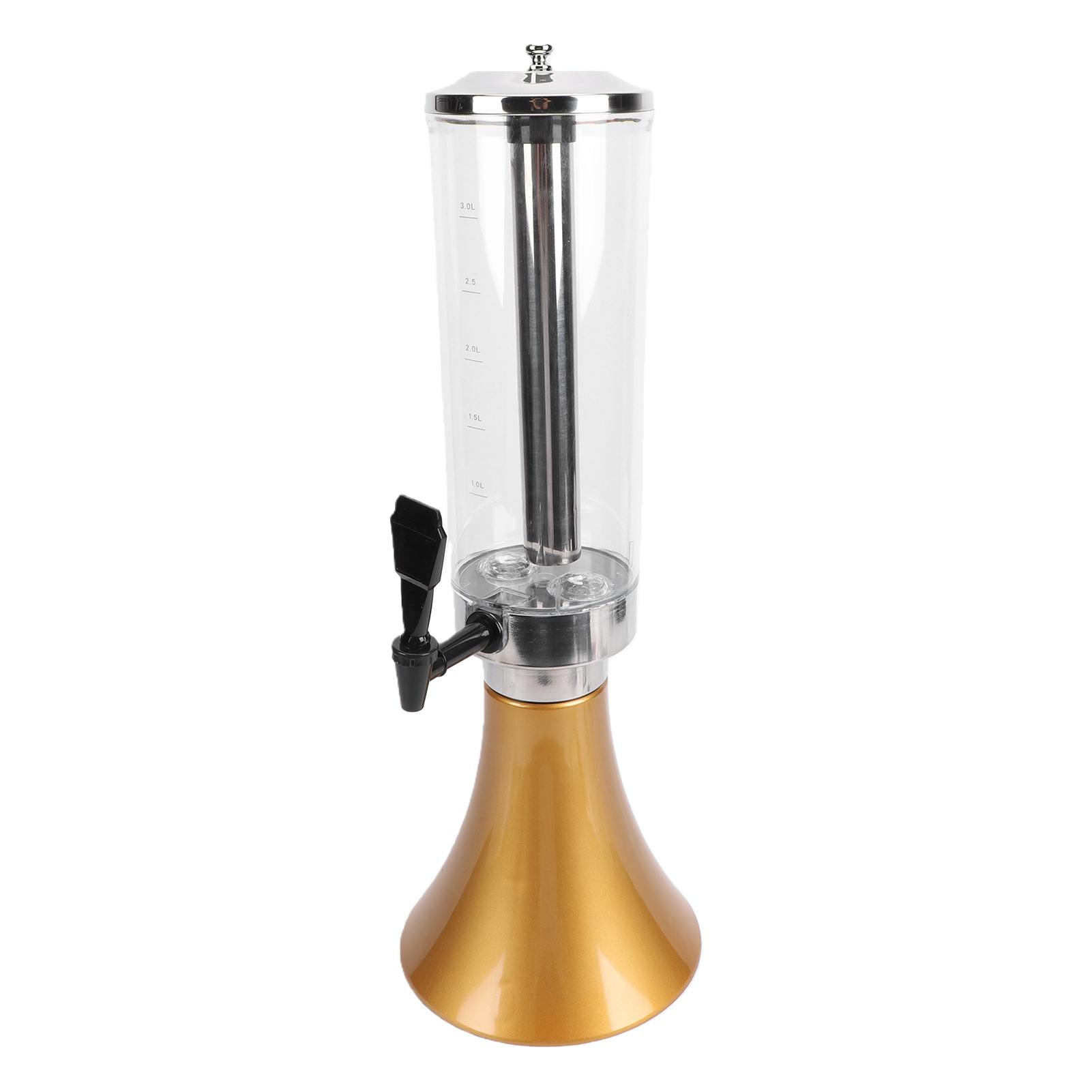 Beer Dispenser with Dual Lights 3L Drink Tower Dispenser with Stainless Steel Ice Column for Beverage Party Bar Gold L