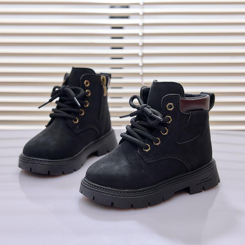 

2025 Autumn/Winter Kids Martin Boots - Warm, Fleece-Lined Yellow Cotton Boots for Boys and Girls Size 21-25 (Set of 5 pairs)