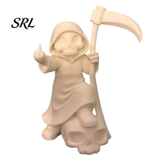 3D-gedruckte Statue Niedliche Sensenmann-Figur, Skelett Klein mit Handgefertigten Gotischen Sammlerstücken Sense & Totenkopf-Sockel, Lustiger Halloween-Schreibtisch